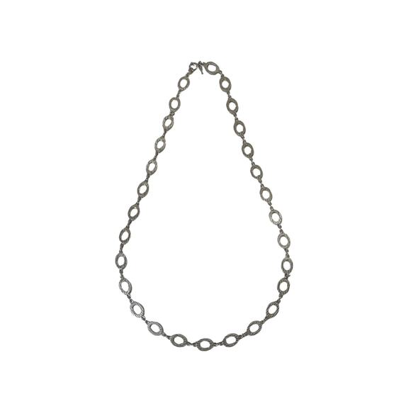 1960s Trifari Silver Tone Trifarium Geometric Oval Link Matinee Length Necklace - Picture 2 of 7